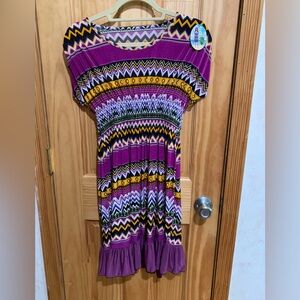 🖤5 for $20- Women's Purple & Colorful Printed Flattering SunDress, Size M-L NWT